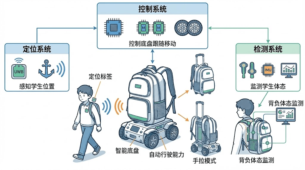基于 UWB 定位的智能自动跟随书包 - 系统架构图